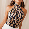 Sommer T-Shirt Damen Tops 2025 Sexy Leopard Print Tops Harajuku Mädchen T-Shirts Lässige Neckholder T-Shirts Damen Ärmellose Bluse