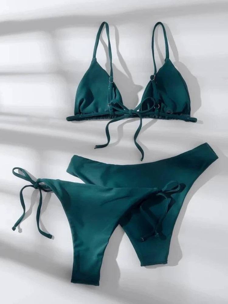 3-teiliges Bikini-Set für Damen, Push-Up-Badeanzug mit 2 Unterteilen, niedriger und mittelhoher Bund, verstellbare Träger, Sommer-Strandbekleidung