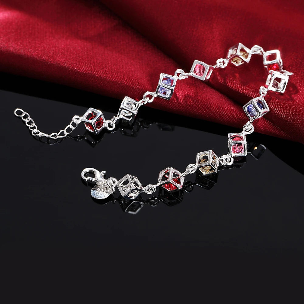 Bracelets en Argent Sterling 925 pour Femmes, Cadeau de Mariage, Bijoux Tendance, Bracelet Coloré en Zircon et Cristal