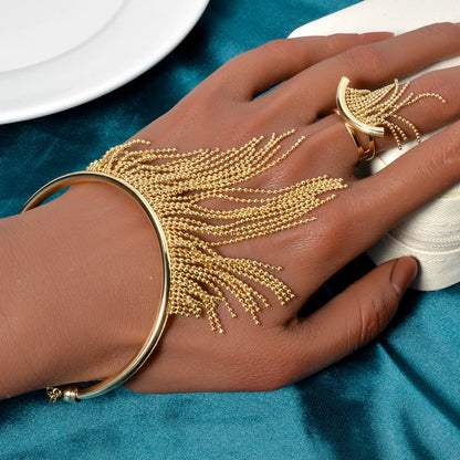 Ensemble de bijoux quatre pièces pour femme, pendentif gland perlé en forme de Y, rétro géométrique, élégant collier pour banquets