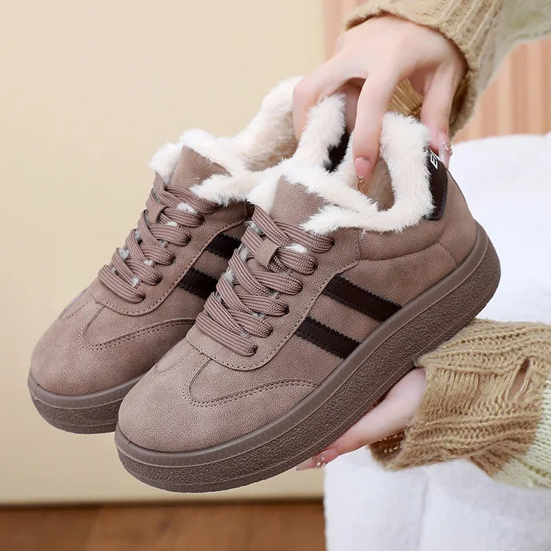 Stivali da neve da donna per l'inverno, con fodera in pile, scarpe basse casual, impermeabili, antiscivolo, resistenti, comode e calde, scarpe da donna in stile retrò.