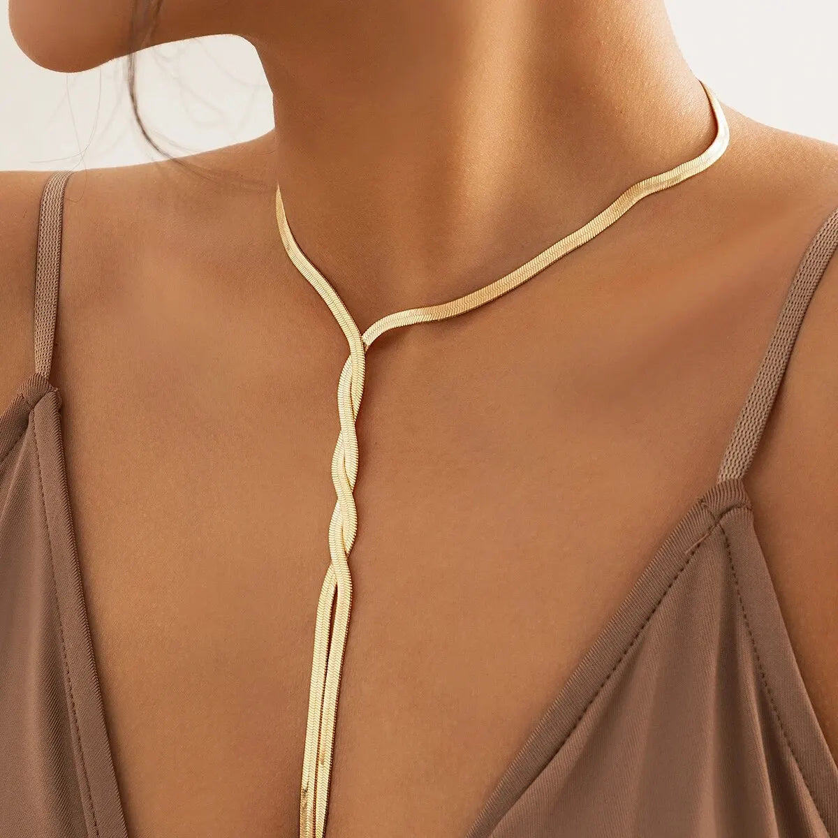 Sexy Goth regolabile piatto serpente collana a catena lunga per le donne Vintage Weave Twisted Link Choker petto gioielli collo estetico nuovo