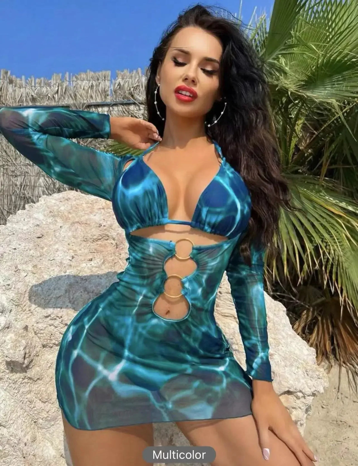 2024 3 pezzi Anello Link Stampa Costumi da bagno Donna Triangolo Bikini Femminile Halter Costume da bagno Beachwear Costume da bagno Dare un regalo