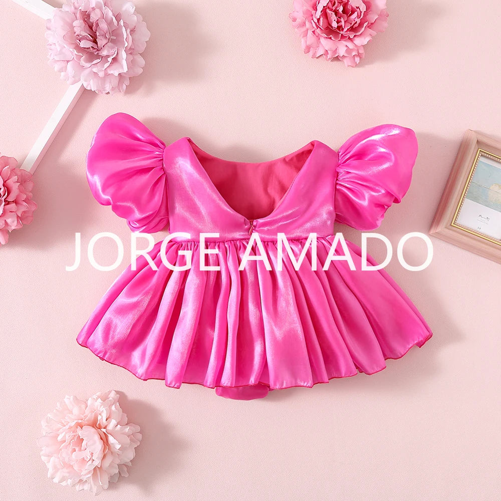 Completi Estivi Coordinati per Gemelle, Body a Maniche Corte con Grande Fiocco, Abiti Principessa con Schiena Scoperta, Abbigliamento per Bambine H0404