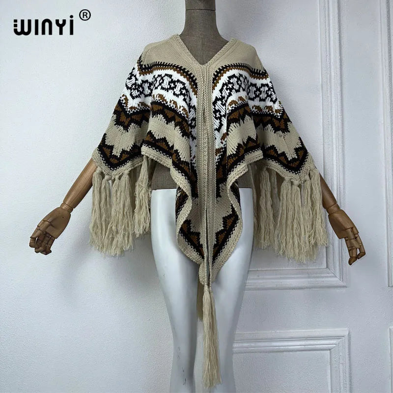 WINYI mantello invernale di alta qualità confortevole spesso caldo poncho donna natale moda stampa nappa mantello capas para mujer dress
