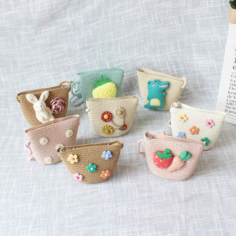 Borsa a tracolla in tessuto di paglia per bambini estivi belle ragazze borse portamonete piccole borse a tracolla per bambini Mini portafoglio principessa