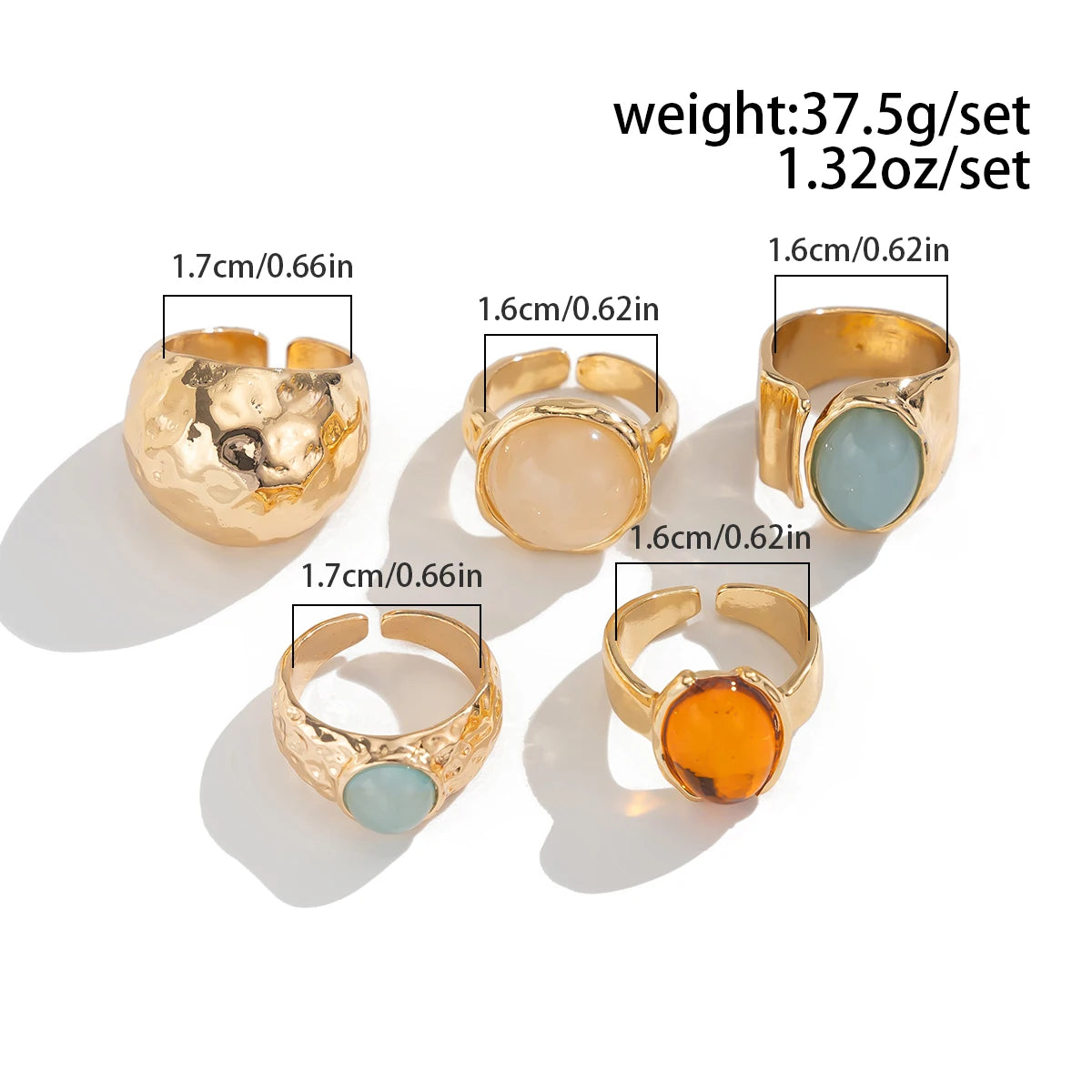Ingemark 5 Pz/set Retro Color Oro Irregolare Anello di Metallo per Le Donne Della Boemia Aperto Regolabile Anello Ampio Estetico Y2K Regalo Dei Monili