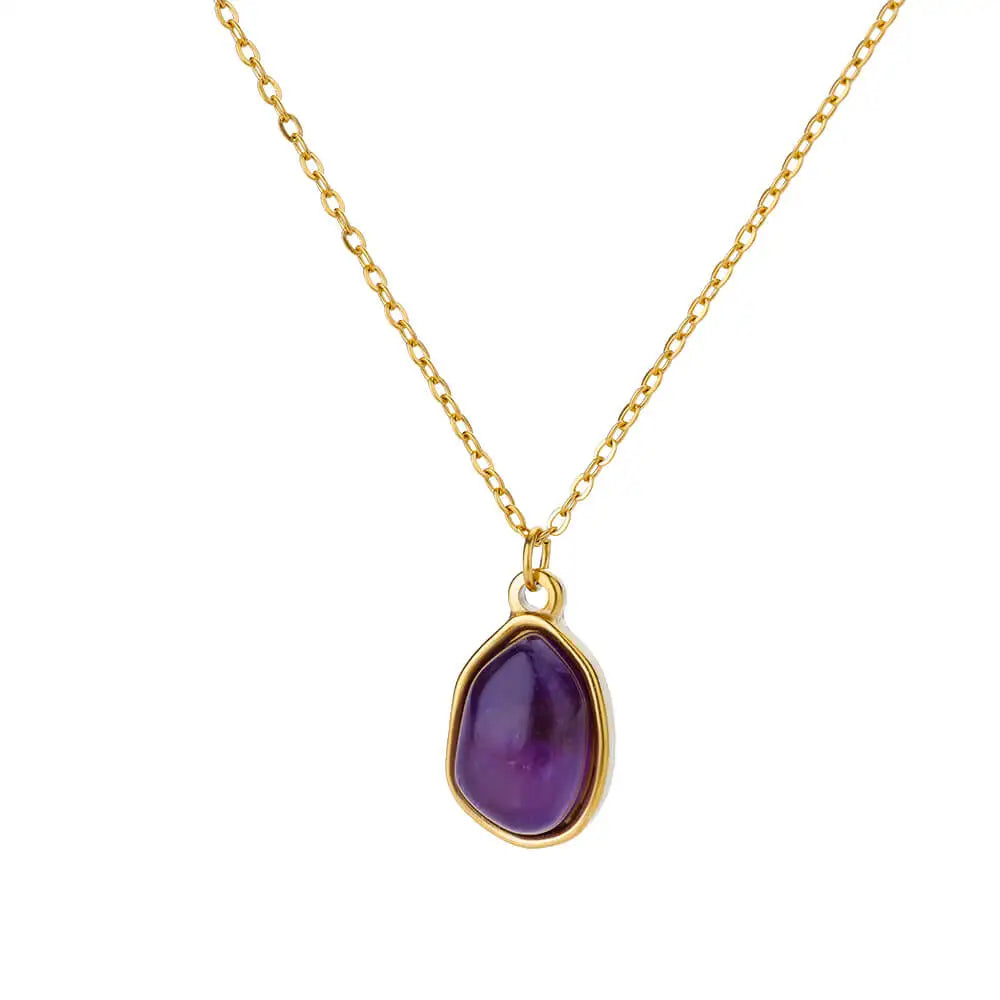 Collana ovale in pietra opale di moda per donna Collana con ciondolo in pietra ovale color oro in acciaio inossidabile Regalo di gioielli estetici per matrimonio