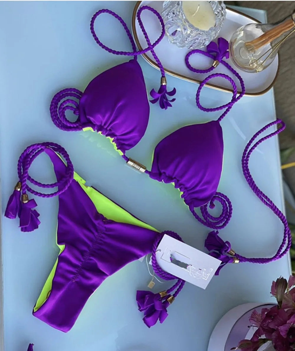 Costume da bagno donna bikini set bikini sexy con coulisse costumi da bagno leopardo due pezzi costume da bagno costume da bagno bikini con lacci biquinis