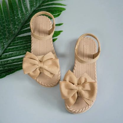 Damen-Sandalen 2025 Neue leichte Sommer-Sandalen, modische lässige Strand-Hausschuhe, flache Outdoor-Schuhe mit Schleife, Plateau-Haussandalen