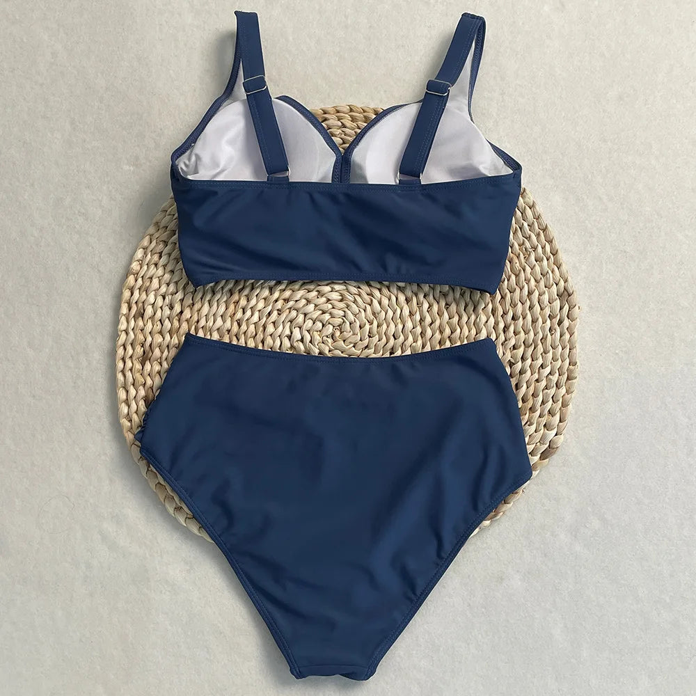 swimsuit ladies Women's High Waist  Bikini Sets Sporty Two Piece Swimsuits Solid Colors High Cut Bathing Suits Women Bikini Sets