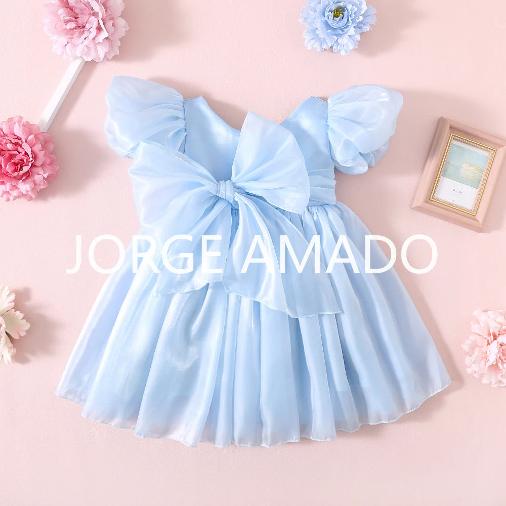 Completi Estivi Coordinati per Gemelle, Body a Maniche Corte con Grande Fiocco, Abiti Principessa con Schiena Scoperta, Abbigliamento per Bambine H0404