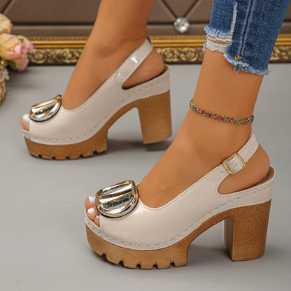 Estate nuove donne moda metallo sandali col tacco alto gladiatore casual versatile bocca di pesce sandali romani tacchi alti scarpe da donna