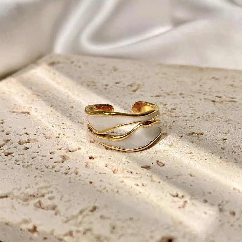 Anelli aperti a doppio gocciolamento di olio color oro retrò per le donne Anello da dito regolabile irregolare di lusso 2023 Nuovi gioielli da sposa alla moda