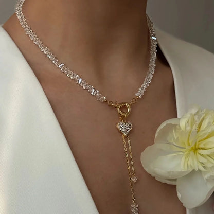 Collana con pendente a forma di cuore in cristallo di zircone con catena di cristallo geometrica nera vintage di moda per le donne Gioielli Boho femminili Neelry