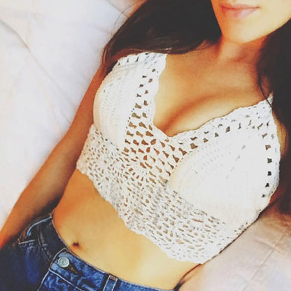 Sexy Women Bikini Crop Top Crochet Boho Beach Bikini Bralette Halter Cami Knitted Bra Tank Top Women's Clothing