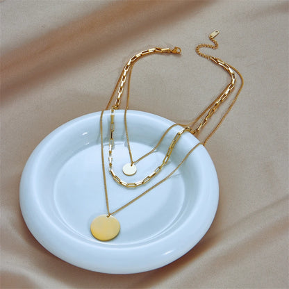 DIEYURO Collana con ciondolo rotondo 3in1 in acciaio inossidabile 316L color oro per le donne Regalo di gioielli con collo a catena multistrato per ragazze di moda