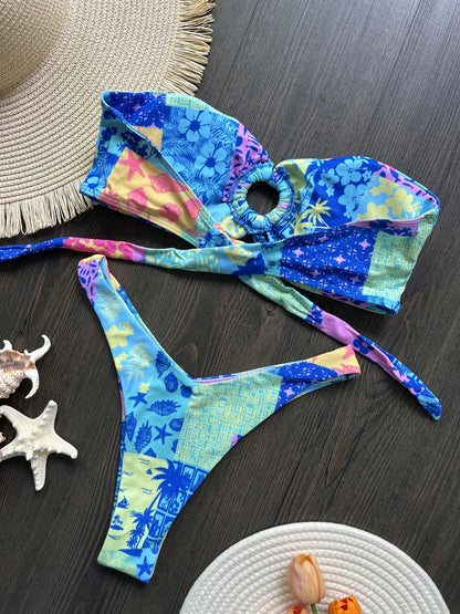 Sexy bunter floraler Bandeau-Bikini Damen-Badeanzug Damen-Bademode zweiteiliger Bikini-Set Badeanzug Schwimmdame