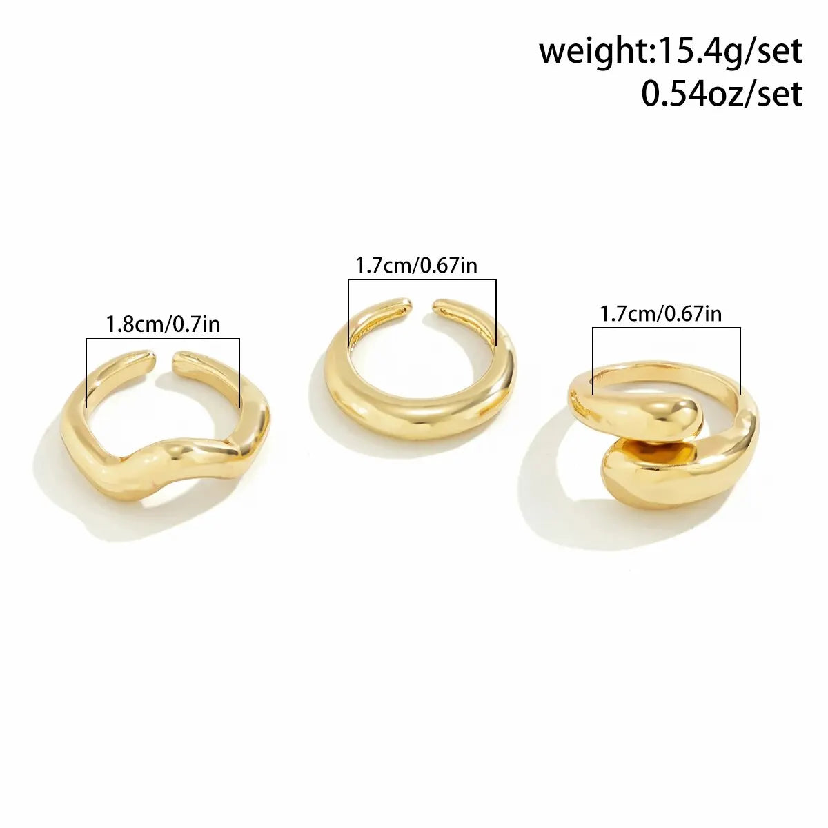 Set di anelli a forma di onda geometrica creativa alla moda da 3 pezzi per accessori per gioielli da dito con anello aperto regolabile irregolare di design da donna