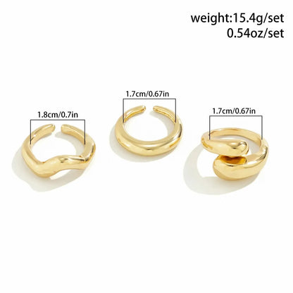 Set di anelli a forma di onda geometrica creativa alla moda da 3 pezzi per accessori per gioielli da dito con anello aperto regolabile irregolare di design da donna