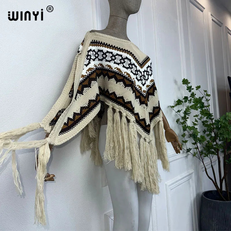 WINYI mantello invernale di alta qualità confortevole spesso caldo poncho donna natale moda stampa nappa mantello capas para mujer dress