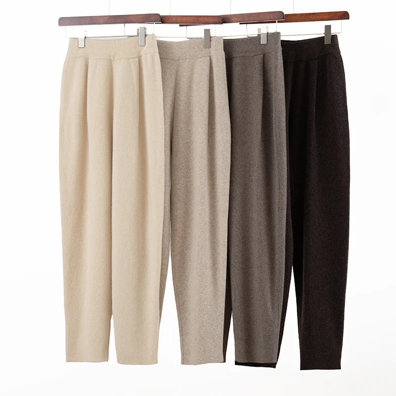 Pantaloni Harem da Donna Autunno Inverno, Caldi e Imbottiti, 100% Lana Merino, Jeans Capri a Vita Alta in Maglia, Pantaloni Slim Fit