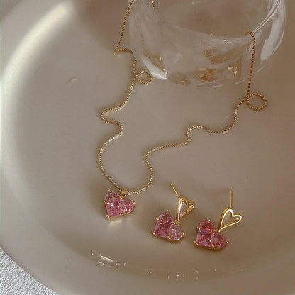 3 pezzi alla moda Y2k a forma di cuore zircone orecchini pendenti in cristallo rosa collane set per le donne cuore elegante squisito gioielli da festa