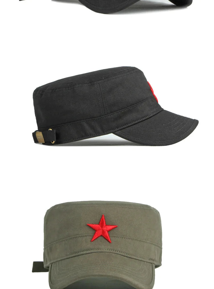 Estate Autunno Uomo Donna Esercito Berretto militare Cappello da baseball piatto Berretto con visiera in cotone con stella rossa ricamata in 3D per protezione solare esterna