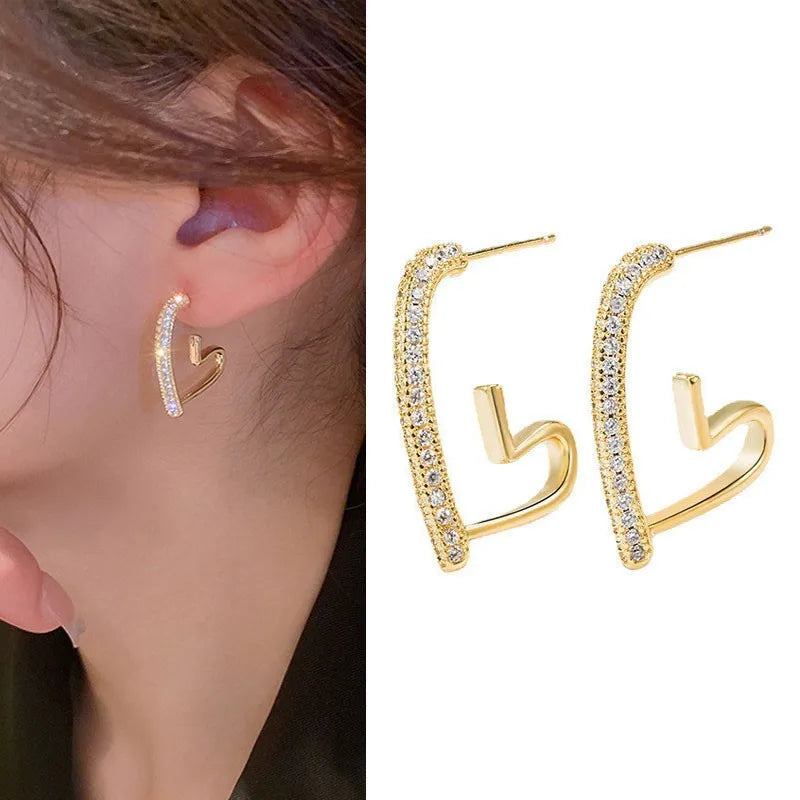 Orecchini in argento 925 con ago in argento moda coreana con cuore di cristallo per gioielli da donna 2025 Trending Nuovi orecchini a cerchio da donna di lusso Brincos