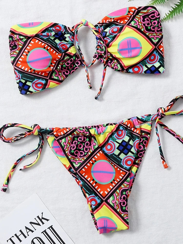 Sexy Bikini 2026 Bandeau Swimsuit Female Swimwear Women Mini Thong Bikinis Set Bather Swimming Beachwear for Woman Bathing Suit