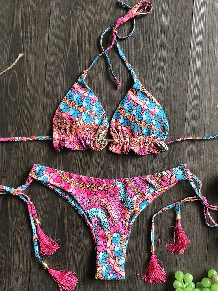 2022 Sexy Bikini Blumenmuster Bademode String Bikini Set Push-Up Badeanzug Bikinis Damen Biquini Strand Badeanzug Damen