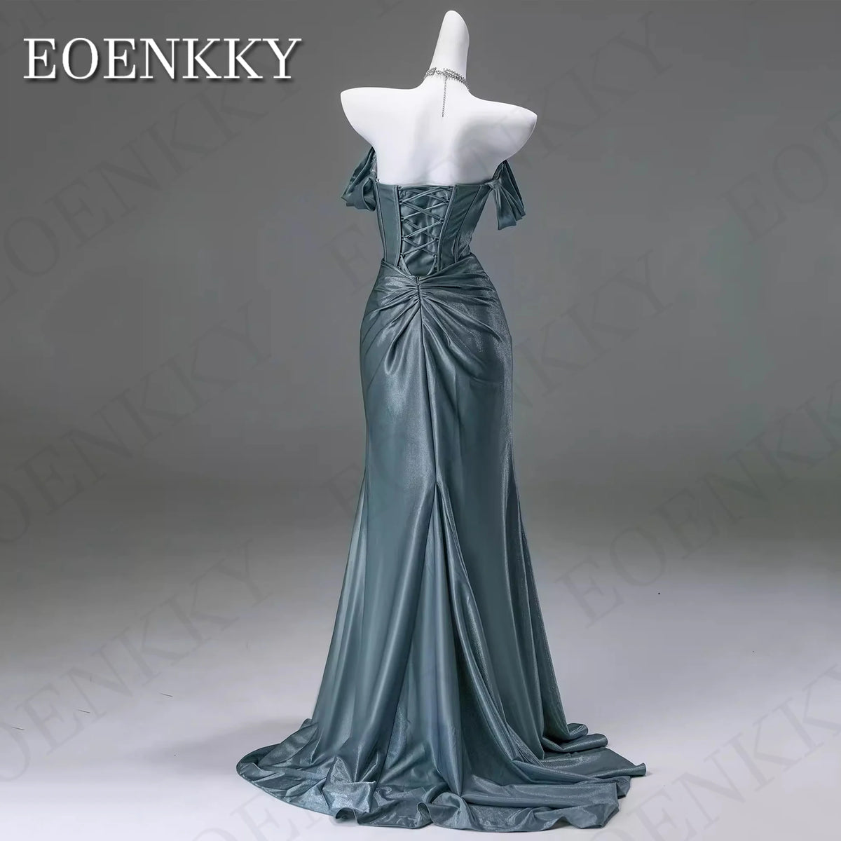 EOENKKY Abito da sera sexy con spalle scoperte a sirena elegante in raso per donna personalizzabile Sexy fuori spalla abiti da sera Sirena donna elegante raso abito da sposa personalizzato