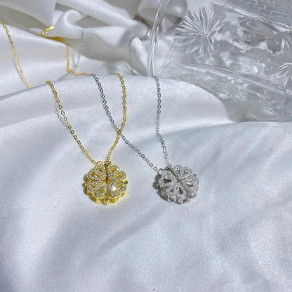 1pc a forma di cuore quadrifoglio ciondolo collana gioielli zircone donne amore catena clavicola regali apribile girocollo gioielli