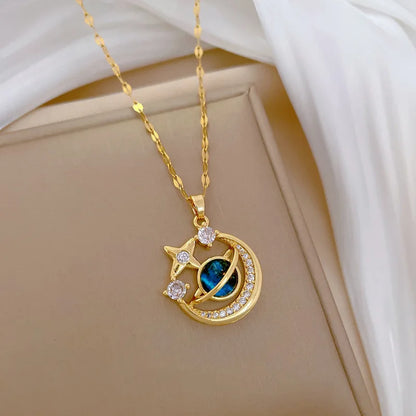 Collana di lusso leggera in acciaio al titanio con serie Star per donna, colore oro, pianeta, luna, astronauta, collane con ciondolo, gioielli, regali