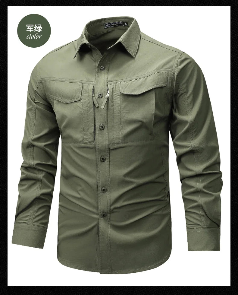 Camicia a maniche lunghe da uomo primavera autunno Camicie da lavoro tattiche da uomo Top Camicie cargo da pesca per escursionismo multitasche da esterno ad asciugatura rapida