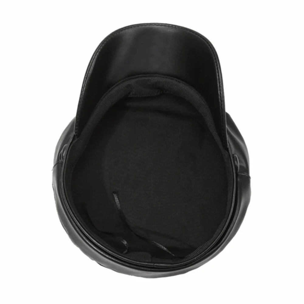 Berretto Classico a Tesa Piatta in Pelle PU Nera, Cappello da Marinaio con Visiera, Stile Punk, Regolabile, Cappello da Pittore