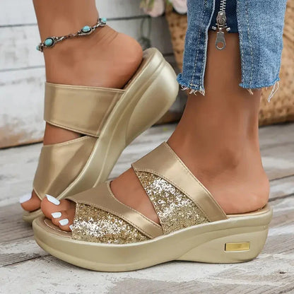 Pantofole con zeppa da donna piattaforma glitterata sandali comodi pantofole Casual con Sling Backs nuove scarpe estive per le donne diapositive da donna