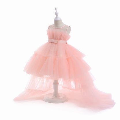 Robes d'été pour bébés filles, demoiselles d'honneur, baptême, tulle, traîne, robe de princesse de mariage, anniversaire, robe de première communion pour filles, avec nœud.
