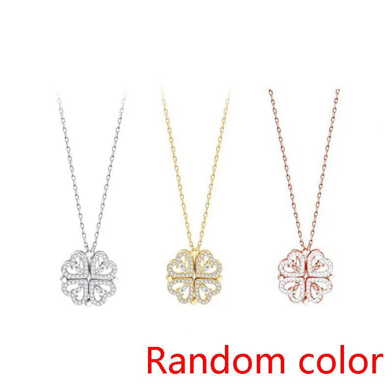1pc a forma di cuore quadrifoglio ciondolo collana gioielli zircone donne amore catena clavicola regali apribile girocollo gioielli