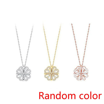 1pc a forma di cuore quadrifoglio ciondolo collana gioielli zircone donne amore catena clavicola regali apribile girocollo gioielli