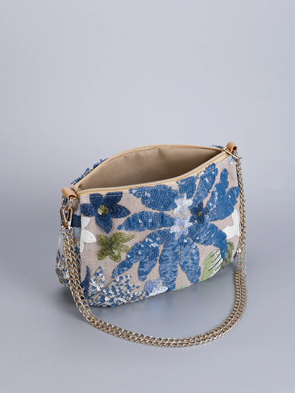 Borse a tracolla da donna con ricamo floreale carino Catene con paillettes alla moda Borsa a tracolla Borsa da spiaggia casual estiva Borsa e portamonete Hobos