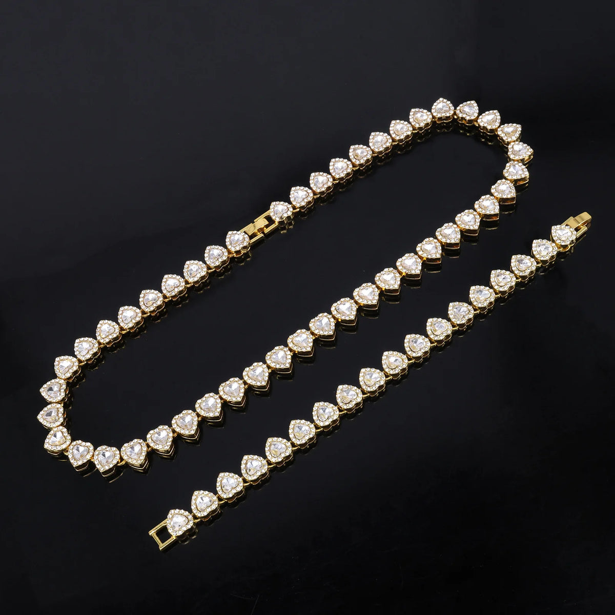 ZAKOL 45CM Nuovo Hip Hop Tennis Bracciale a catena Collana Cuore lucido Strass CZ Fashion Rock Party Set di gioielli