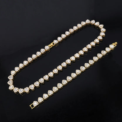 ZAKOL 45CM Nuovo Hip Hop Tennis Bracciale a catena Collana Cuore lucido Strass CZ Fashion Rock Party Set di gioielli