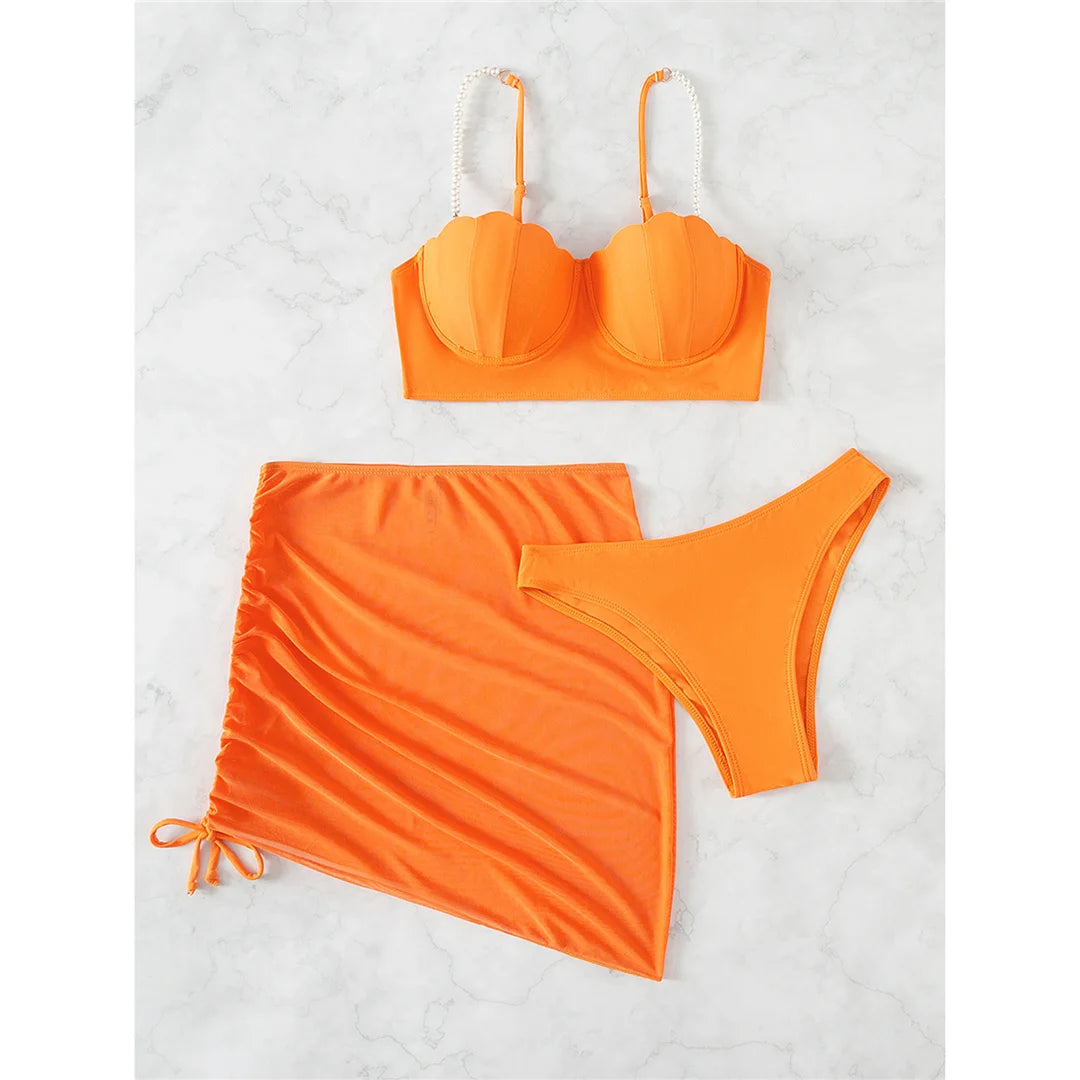 S - XL perle Bikini Push Up costume da bagno donna costumi da bagno donna Bikini a tre pezzi con reggiseno coppa bagnante costume da bagno Swim V4302
