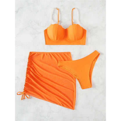 S - XL perle Bikini Push Up costume da bagno donna costumi da bagno donna Bikini a tre pezzi con reggiseno coppa bagnante costume da bagno Swim V4302