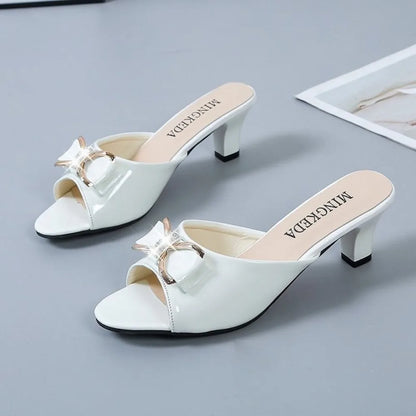 Nuovi Sandali Estivi da Donna, Ciabatte con Punta Aperta, Ciabatte con Fiocco di Strass, Scarpe Sexy con Punta Aperta, Taglia Grande 42