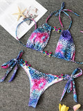 Bikini Leopardato con Strass 2026, Costume da Bagno Donna Scavato, Perizoma Femminile, Set Bikini con Diamanti, Halter