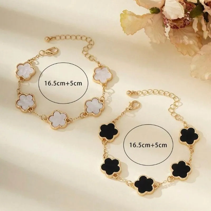 Bracciale con trifoglio a cinque foglie bianco nero Bracciale con fiori da donna Regalo di compleanno per feste