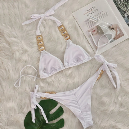 2025 Costume da bagno da donna in 2 pezzi con stringhe di strass e bikini sexy da spiaggia