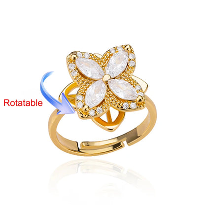 Anelli di ansia rotanti a quattro trifogli per le donne Anello nuziale regolabile in acciaio inossidabile color oro Anelli regalo di gioielli estetici